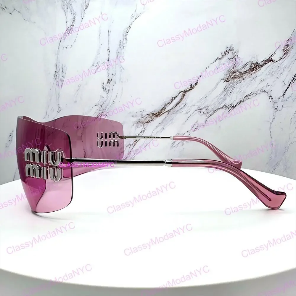 New MIU MIU Sunglasses Aube Silver Pink Mirror Rimless Wrap Authentic Womens